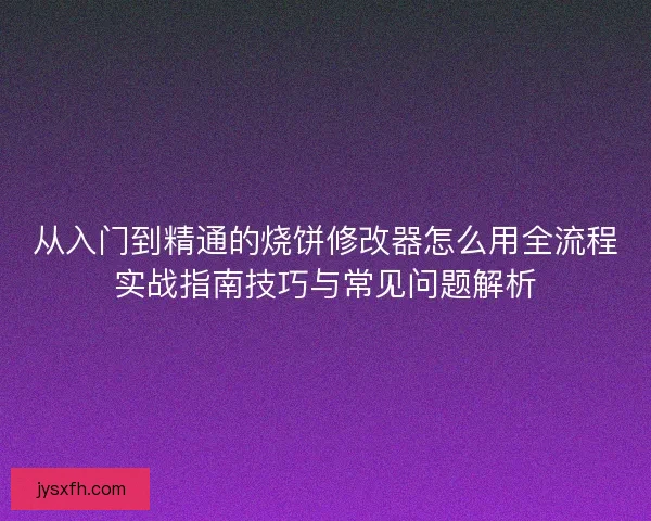 从入门到精通的烧饼修改器怎么用全流程实战指南技巧与常见问题解析